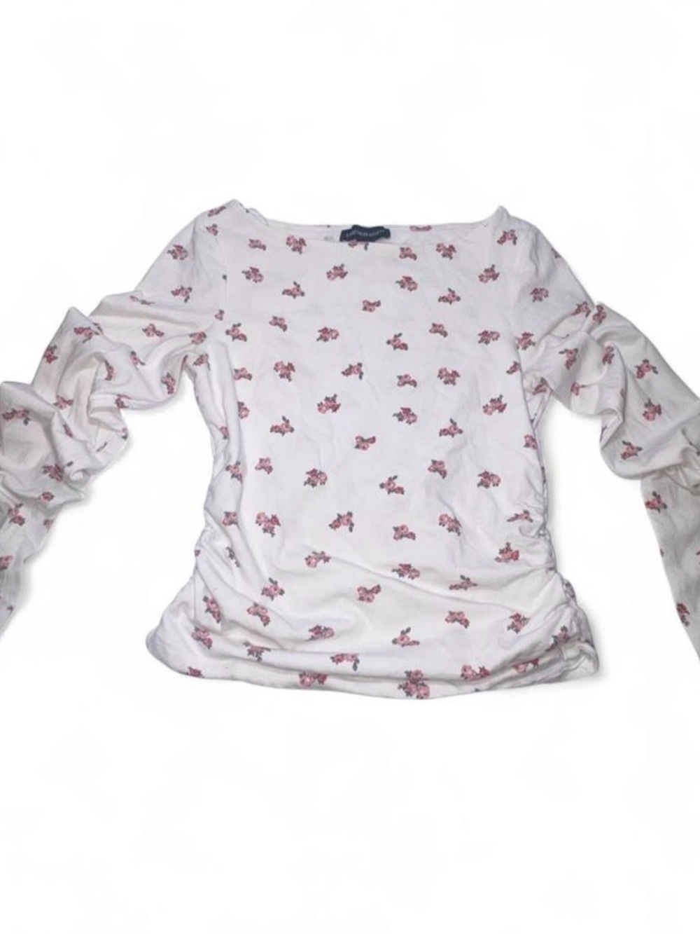 Coquette White Floral Going Out Top with Rouched Waist Detail